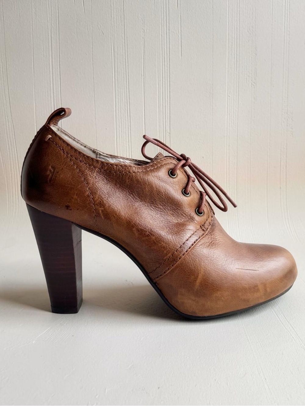 Frye Miranda Lace Up Booties Brown Leather High Heel Size 7M